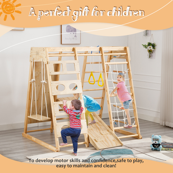 Toddler 8 in 1 Indoor Playground Climbing Toy Set with Slide Swing Climbing Net