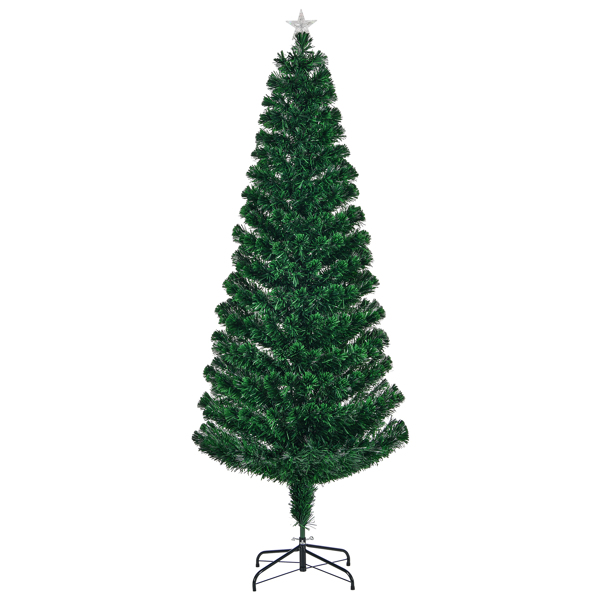 7 FT Pre-lit Christmas Tree, Artificial Fiber Optic Christmas Tree with Lighted Top Star and 280 Branch Tips, Holiday Xmas Decoration Tree for Home Office Store Party, Green