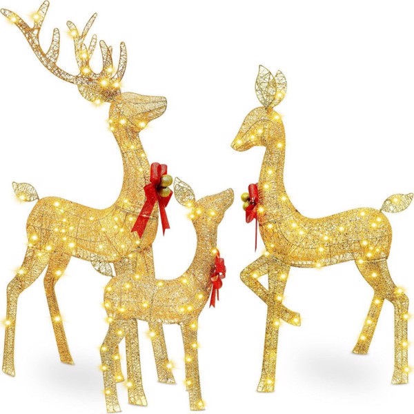 5ft 3-Piece Lighted Christmas Deer Family Set, Large Outdoor Yard Reindeer Holiday Decoration,Lighted Deer Set for Indoor Decor