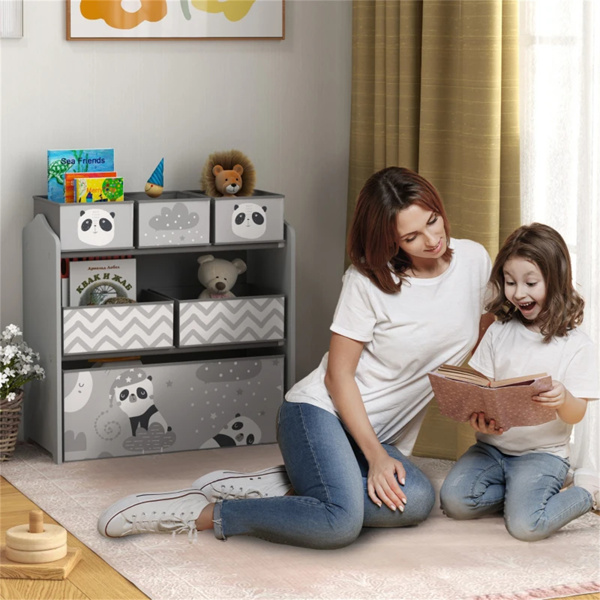 Grey toy organizer with storage box