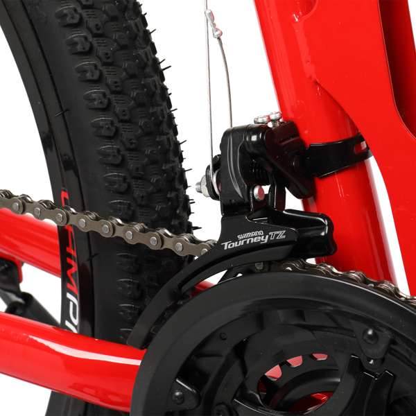 【replace：13435614】CamPingSurvivals 26in 150kg 21-Speed Shimano Variable Speed High Carbon Steel Land Rover Tri-Knife Wheels Foldable  Mountain Bike Red