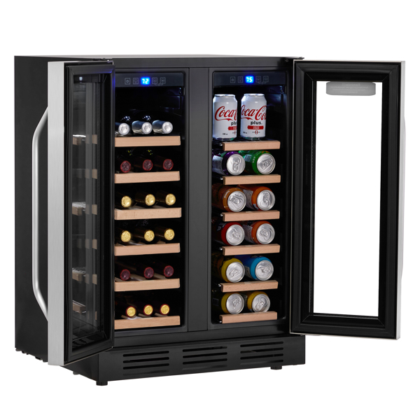 ZOKOP Dual Zone Wine and Beverage Refrigerator, 34 Bottle Wine Fridge with Independent Temperature Control & Glass Door, Built-in/Freestanding/Under Counter Wine Cooler Chiller for Wine Champagne Beer