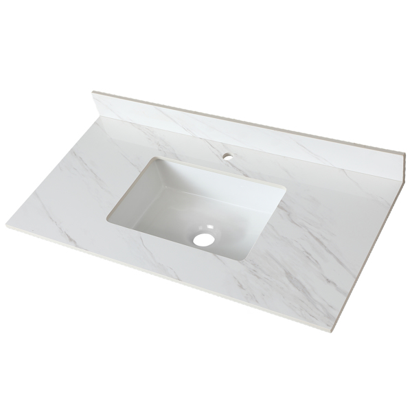 43 Inch Marble Vanity Top, White Vanity Top with Pre-drilled Faucet Holes, Bathroom Vanity Top with Undermount Rectangular Middle Sink and 4