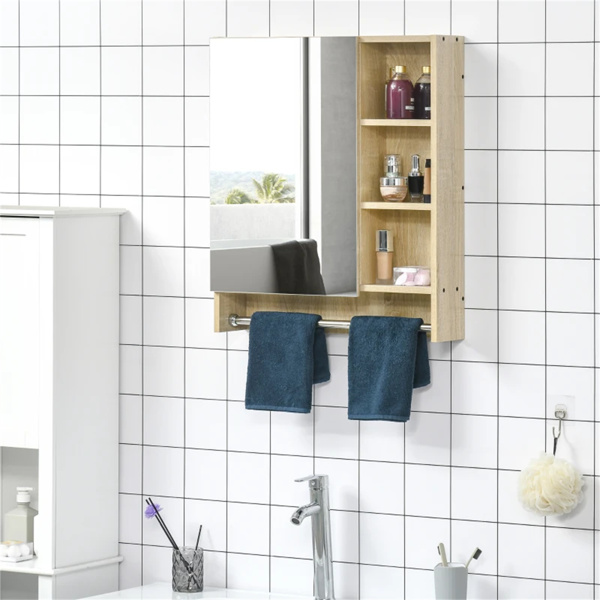 Wall mounted bathroom mirror cabinet with 3 storage shelves