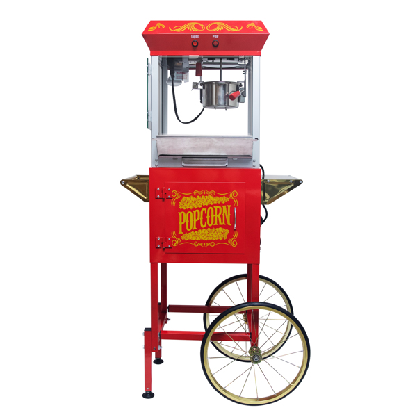 Popcorn Machine with Cart – 6oz Popper with Stainless-steel Kettle, Heated Warming Deck, and Old Maids Drawer,Red 