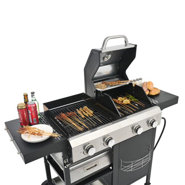 2+2 Multi-function Burner Gas Grill and Griddle Combo with Cover for Outdoor Cooking While Camping or Tailgating - BBQ,FRYING,PIZZA.