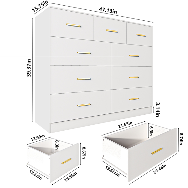 FCH 9 Drawer Double Dresser for Bedroom, Wide Storage Cabinet for Living Room Home Entryway,White