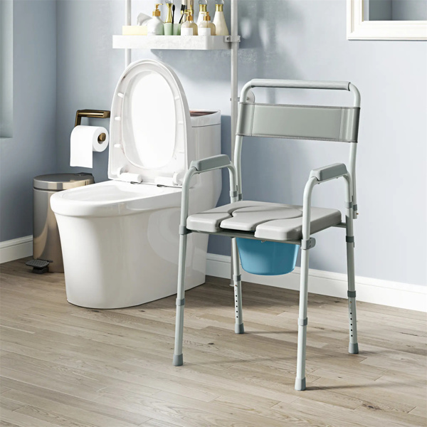 Grey multi-functional portable toilet chair with adjustable height