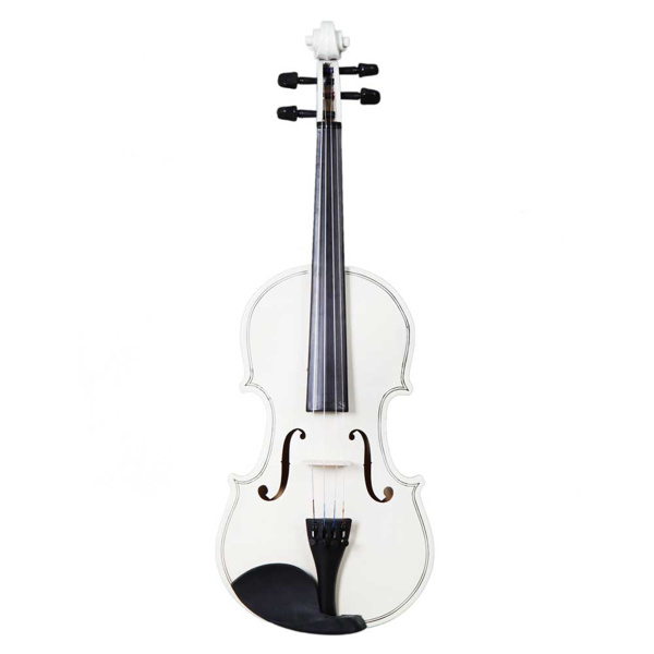 Glarry GV100 4/4 Acoustic Violin Case Bow Rosin Strings Tuner Shoulder Rest White