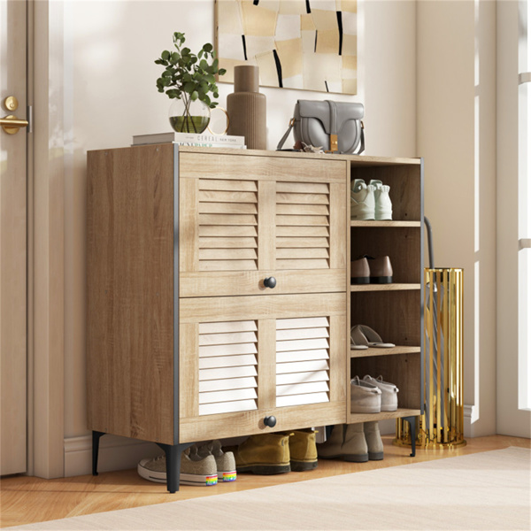 Entry shoe cabinet with adjustable shelf and flip door