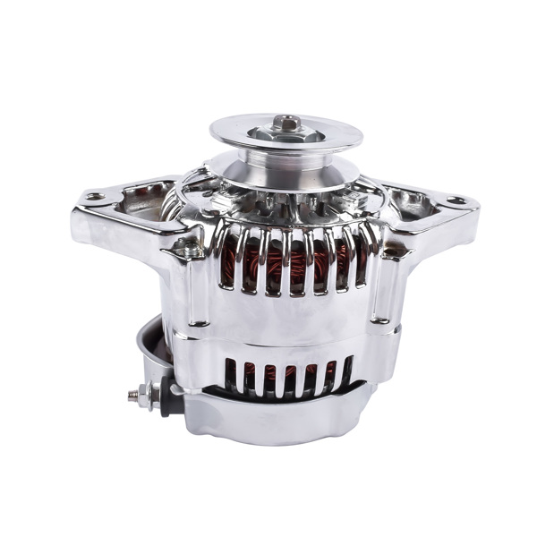 Chrome Mini Alternator Fits For GM Denso Style 12 Volt V-Belt 1 Wire Street Race