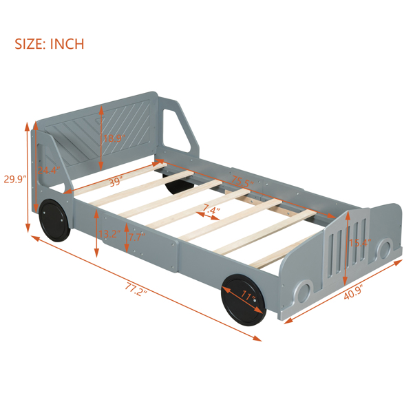 Twin Size Car-Shaped Platform Bed with Wheels,Gray