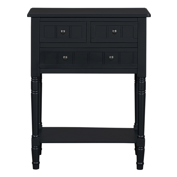 Narrow Console Table, Slim Sofa Table with Three Storage Drawers and Bottom Shelf (Black)