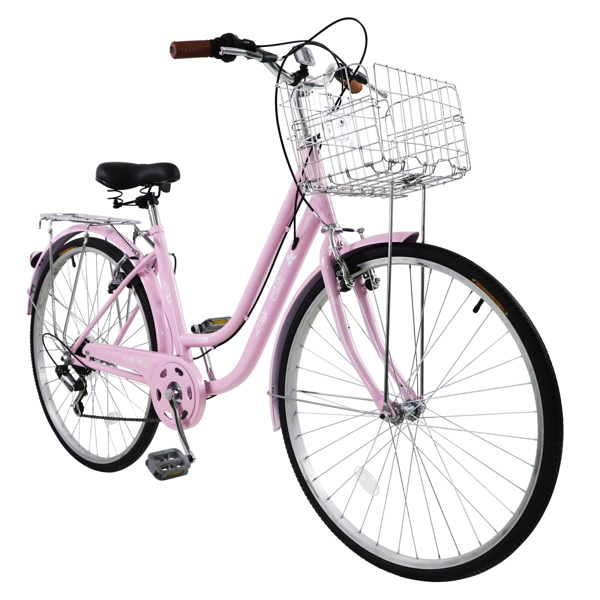 【replace：41373111】26in 150kg High Carbon Steel V Brake 7 Speed ​​Commuter Bike Pink