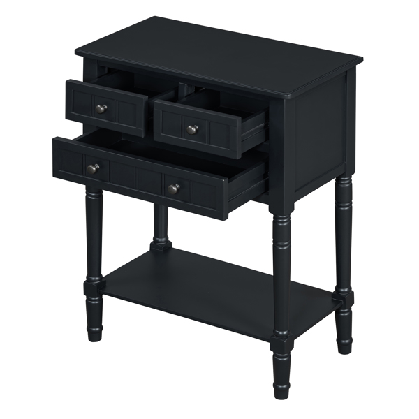 Narrow Console Table, Slim Sofa Table with Three Storage Drawers and Bottom Shelf (Black)