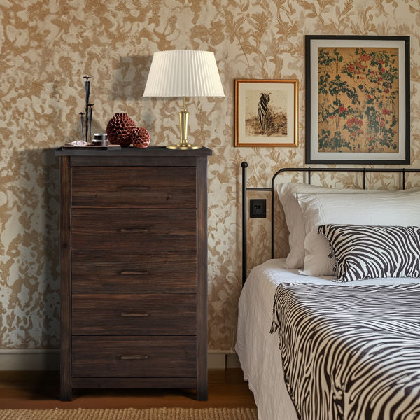 Brown MDF with Solid Wood Veneer 73*40*120cm Vertical 5-Drawer Chest of Drawers