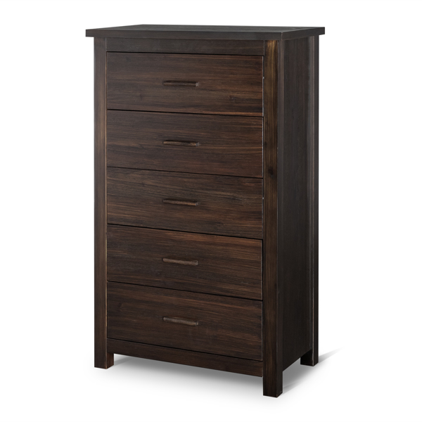 Brown MDF with Solid Wood Veneer 73*40*120cm Vertical 5-Drawer Chest of Drawers