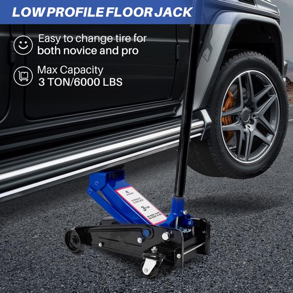 3-Ton hydraulischer Boden Jack für alle Geländefahrzeuge, Heavy-Duty Stahl Racing Jack mit Quick Lift Pumpe, 13-47.5cm Hubbereich, 3-Ton Kapazität