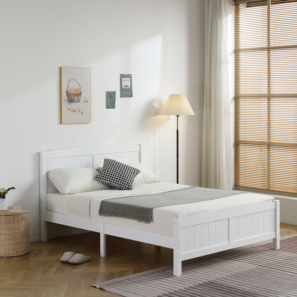 FCH Full Pine Single-Layer Core Vertical Stripe Full-Board Curved Bed Head With The Same Bed Foot Wooden Bed White