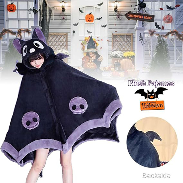 Cute Halloween Wearable Blanket Hoodie Free Size for Adults Devil Bat Hooded Blanket Oversized Soft Sherpa Hoodie Women Throw Cloak Wrap with Demon Wings for Men Child Student