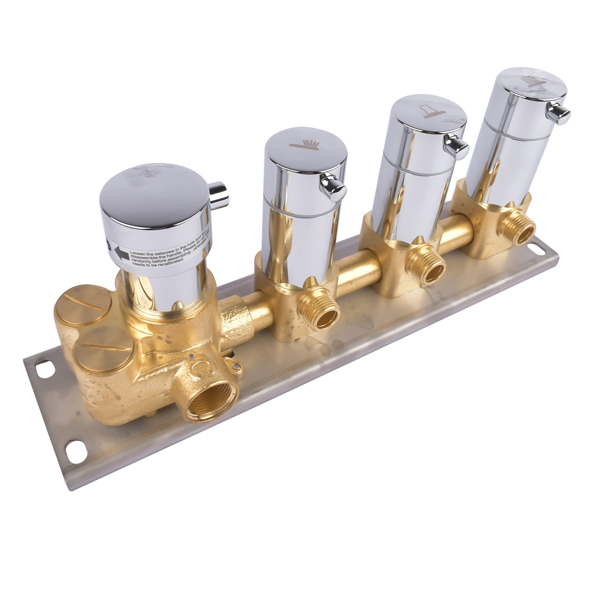 3-Function Silver Brass Shower Diverter Thermostatic Valve Shower Diverter Valve Constant Temperature Design Brass