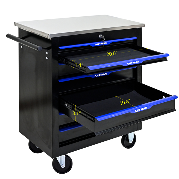 7 DRAWERS MULTIFUNCTIONAL TOOL CART WITH WHEELS-BLACK+BLUE