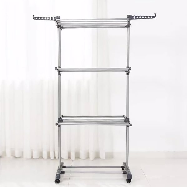 Clothes Drying Rack, Oversized 4-Tier(67.7" High) Foldable Stainless Steel Drying Rack Clothing, Movable Drying Rack with 4 castors, 24 Drying Poles and 14 Hooks for Bed Linen, Clothing, Grey