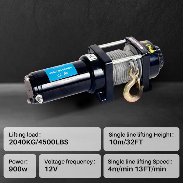 Seilwinde Elektrisch 12V, 4500LBS/2045Kg Motorwinde Seilzug, Elektrische Seilwinde 230v Funkfernbedienung,5mm Stahlseil,Kompatibel mit ATV,SUV,Boot Pickup