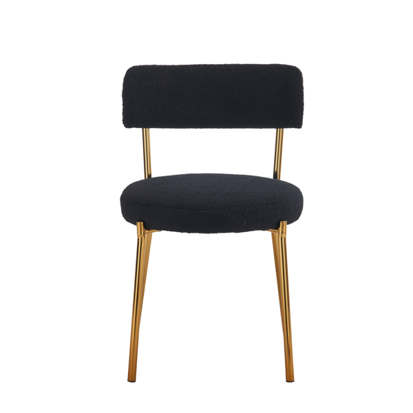 Set of 2 mid-century modern dining chairs - Teddy fabric upholstery - Curved back - Metal frame - Black | Elegant and comfortable kitchen chairs