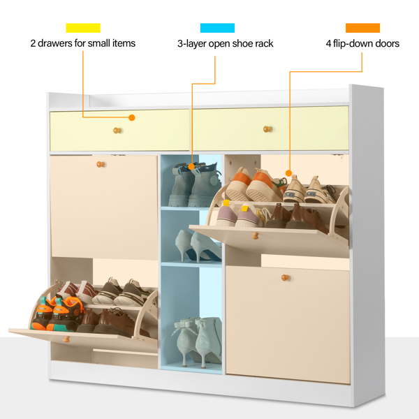 FCH 4 Drawers 2 Drawers with Top Baffle Shoe Cabinet Particle Board 128*25*107cm White