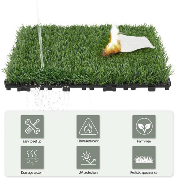 27 pieces of artificial lawn tiles, 11.8 x 11.8 inch interlocking deck tiles, square false grass mats for lawns, indoor and outdoor floor decorations, lawn carpets