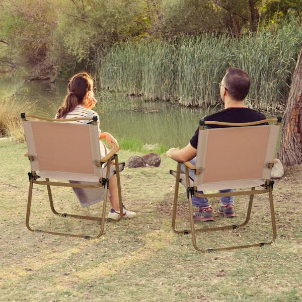 2 Pack Folding Camping Chair, Lightweight & Portable Outdoor Beach Chairs Armchairs for Backyard Festivals Fishing Picnic Hiking, Khaki