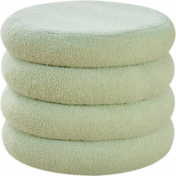 Round Storage Ottoman, Modern Sherpa Footstool, Teddy Vanity Stool with Flip-Top Tray, Makeup Chair for Home Decor, Upholstered Footrest for Living Room & Bedroom (Green)