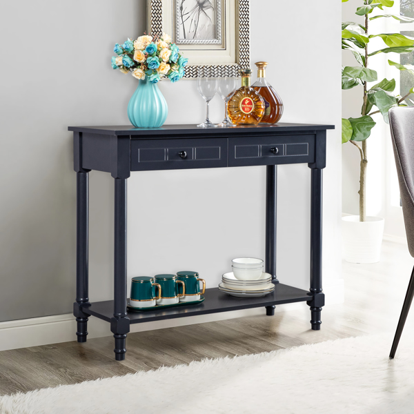 2-Tier Console Table with 2 Drawers， Console Tables for Entryway, Sofa Table with Storage Shelves, Entryway Table Behind Sofa Couch, for Living Room, Kitchen, Black