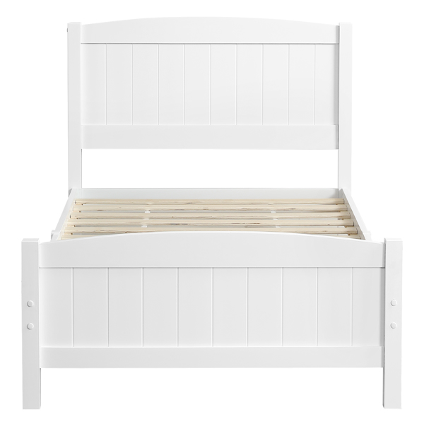 FCH Twin Pine Single-Layer Core Vertical Stripe Full-Board Curved Bed Head With The Same Bed Foot White Wooden Bed