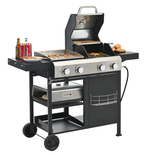 2+2 Multi-function Burner Gas Grill and Griddle Combo with Cover for Outdoor Cooking While Camping or Tailgating - BBQ,FRYING,PIZZA.