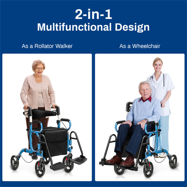 Practical Folding Rolling Walker Transport Wheelchair 