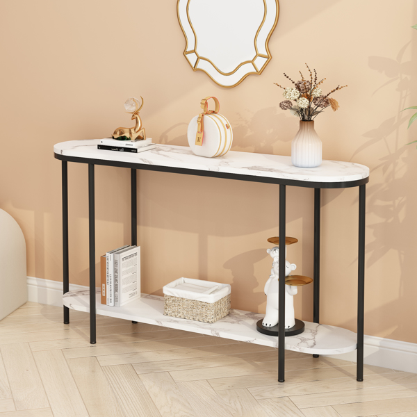 [Replace code:31283576]Console Table 2 Tier Narrow Entryway Table with Storage Shelves Faux Marble Narrow Table for Living Bedroom Hallway Office Easy Assembly, Black & White