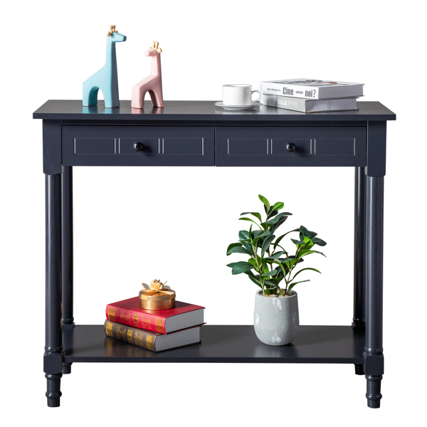 2-Tier Console Table with 2 Drawers， Console Tables for Entryway, Sofa Table with Storage Shelves, Entryway Table Behind Sofa Couch, for Living Room, Kitchen, Black