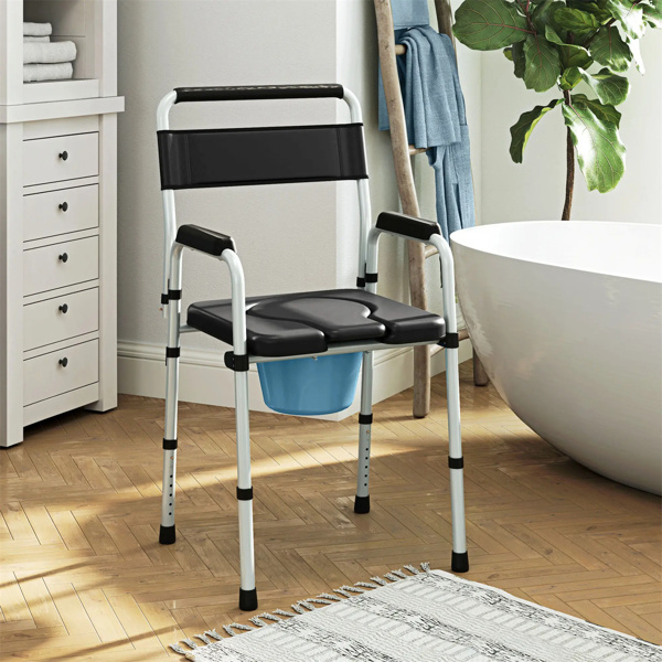 Black multi-functional portable toilet chair with adjustable height