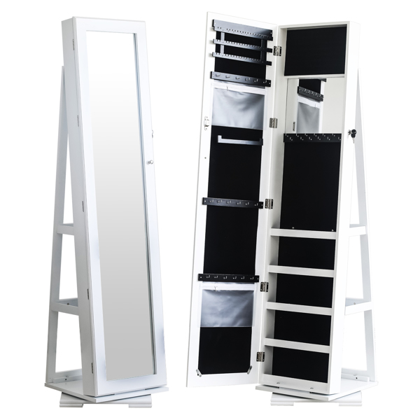 360 Degree Rotation Full-Body Mirror Cabinet PVC Film Moisture-Proof Dressing Mirror Cabinet Super Storage Jewelry Storage Mirror Cabinet White