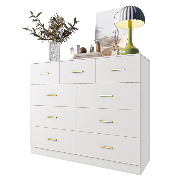 FCH 9 Drawer Double Dresser for Bedroom, Wide Storage Cabinet for Living Room Home Entryway,White