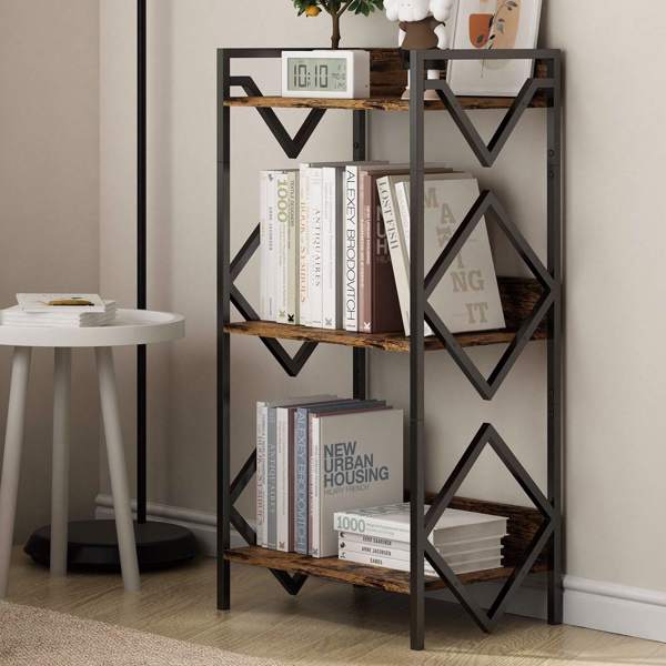 3 Tier Bookshelf For Small Space, Small Metal Bookshelf For Books, Organizers And Storage For Office, Living Room, Bedroom, Rustic Bookshelf, Table