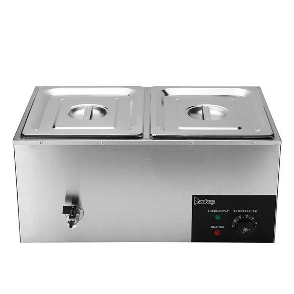 ZOKOP 110V 600W 10L*2 Stainless Steel Two Plates Heating Food Warming Soup Pool Silver