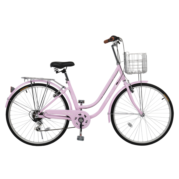 【replace：41373111】26in 150kg High Carbon Steel V Brake 7 Speed ​​Commuter Bike Pink