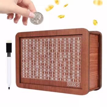 Wooden Money Bank With Counter Money Piggy Bank 10000 Saving Challenge Save Box