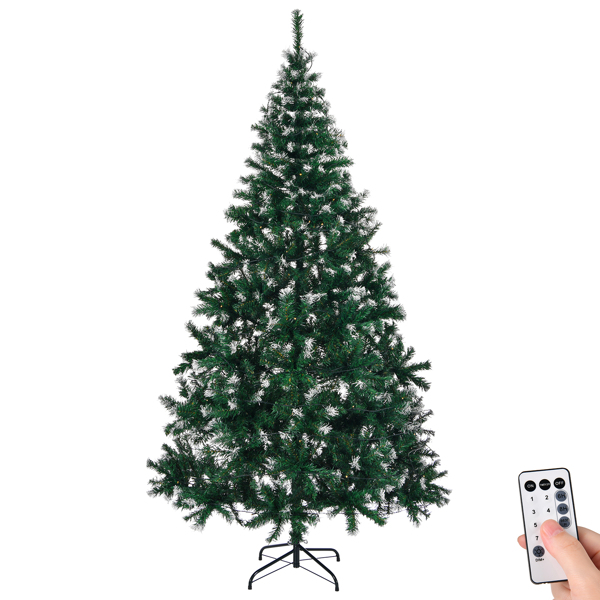 7 FT Snow Tipped Artificial Christmas Tree with DIY 150 Warm Lights, Remote Control, 1100 Branch Tips and Sturdy Metal Stand, Green & Snow Tipped