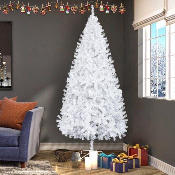 5 FT Artificial Christmas Tree, Unlit Christmas Pine Tree with 350 Branch Tips and Sturdy Metal Stand for Office Home Store Party Holiday Decor, White