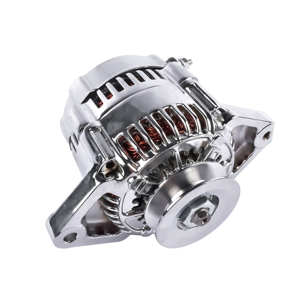 Chrome Mini Alternator Fits For GM Denso Style 12 Volt V-Belt 1 Wire Street Race