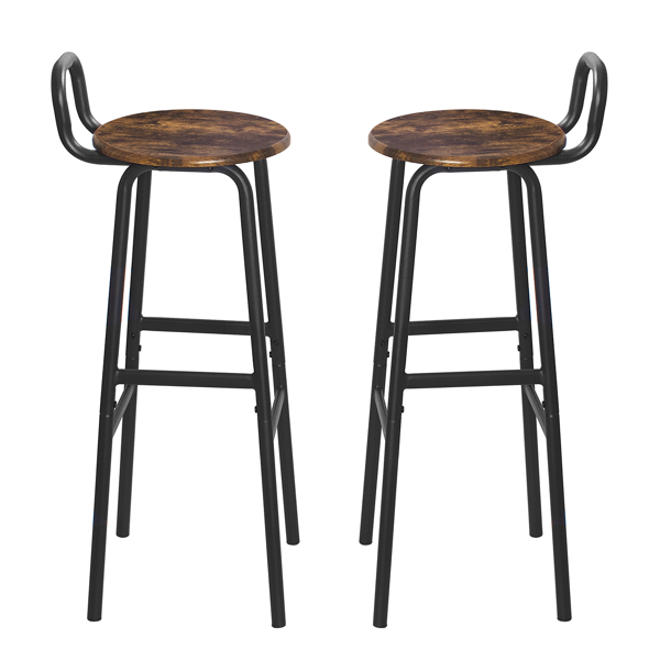 Set of 2 Barstools, Bar Chairs with Backrest and Footrest, Industrial Kitchen Breakfast Stools for Dining Room Kitchen Counter Bar, Rustic Brown, MF-7-A001BW2